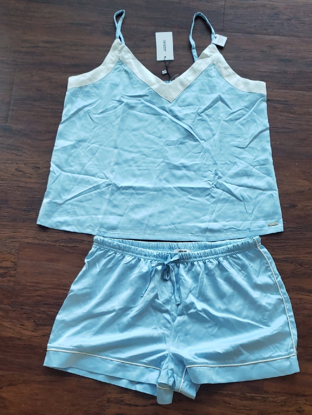 Jason Wu Pajama Set Satin Silky Womens Large Cami Shorts Lightweight Blue New